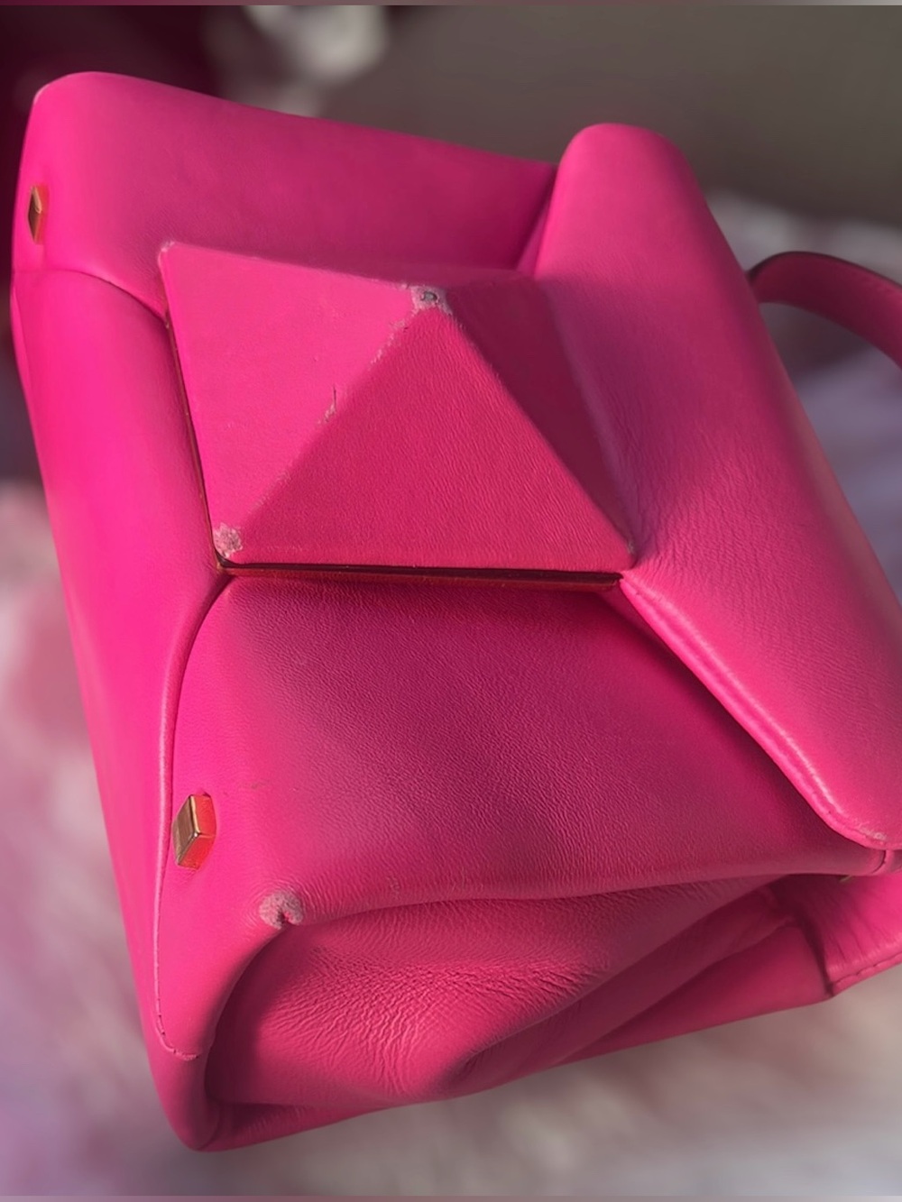 VALENTINO GARAVANI Nappa Tonal Monochrome Mini One Stud Top Handle Bag Pink PP - Picture 5 of 15